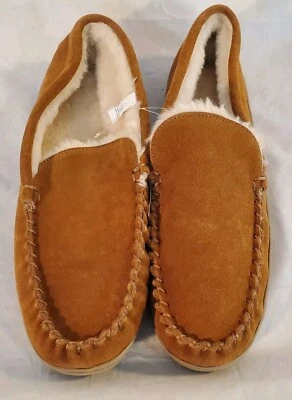 J Crew 麂皮绒磨损拖鞋焦糖色 12 码人造毛皮衬里全新带标签 — 第 1/4 张图片