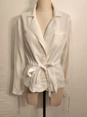 Guess женщин белый льняной Топ блузка пальто куртка Blazer стиль длинные рукава Sz XL - Изображение 1 из 4