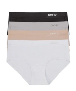 DKNY Microfiber Hipsters Underwear Women XL Stretch 4-Pack Black Gray Nude Ivory - Picture 1 of 7