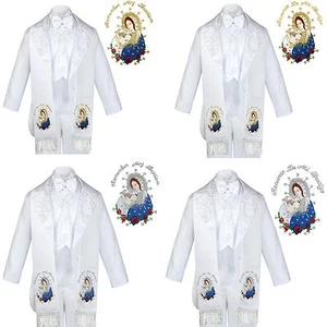 6pc Baptism White Tuxedo English Spanish Colored Silver Gold Pope Maria on Stole - Picture 1 of 11