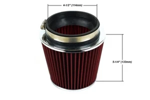 Universal Performance Open Funnel Cone 4.5" Air Filter Red with Chrome Cap - Picture 1 of 3