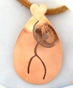 Flaming Hair Tiny Dancer With Heart - Copper Pendant Leather Cord by SmithSilver - Picture 1 of 6