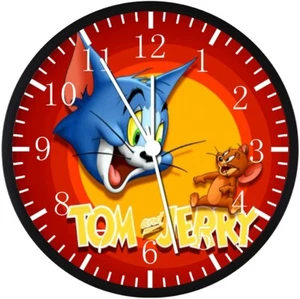 Tom Jerry Black Frame Wall Clock Large 12" Glass Face Non-Ticking F155 NEW - Picture 1 of 5