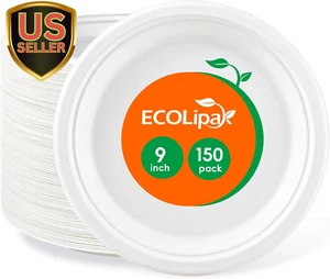 9 Inch 150 Pack Compostable Paper Plates, Heavy Duty Disposable Biodegradable... - Picture 1 of 1