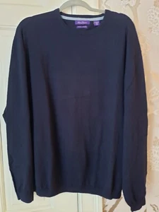 Alan Flusser Mens Navy Blue Cotton Cashmere Pullover Sweater Sz XXL Long Sleeve - Picture 1 of 8