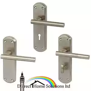 Elegantes manijas de palanca de níquel satinado Hafele Varthen con placas traseras, aleación de zinc - Imagen 1 de 7