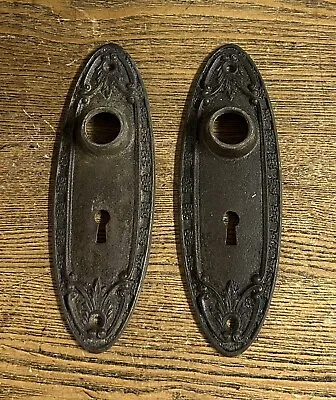 Pair Antique Heavy Fancy Cast Iron Chicago Niles Door Plates, C1900 • 35$