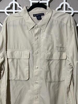 Exofficio Button Shirt Mens L Beige Nylon Pockets Outdoors Fish Lightweight - Image 1 of 4