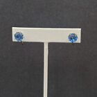 Vintage Clip on Earrings Sterling Silver Screw Back Blue Glass Studs 3/8"