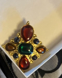 Jay Strongwater Pendant Multicolor Enamel Maltese Cross Gold Tone Signed - Picture 1 of 3