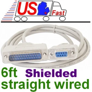 6ft DB9pin Female~DB25 Male Straight Through RS232 Serial/Modem/Com Cable/Cord - Picture 1 of 1