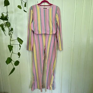 Feathers Damen rosa gelb gestreift 2 Stück Palazzo und Top Set Größe XL Neu mit Etikett - Bild 1 von 10