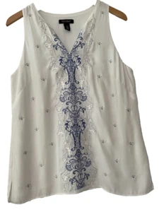 Blusa Casa Blanca Mercado Negro Sin Mangas Cuello en V Bordada Forrada Talla M BOHO - Imagen 1 de 6