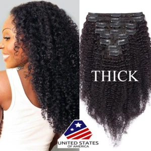Mongolian Afro Kinky Curly Clip in Remy Human Hair Extension THICK Double Weft F - Picture 1 of 11