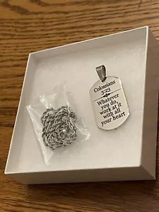 NEW Stainless Steel Rope Chain w/Engraved Bible Scripture DogTag Colossians 3:23 - Picture 1 of 10
