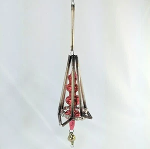 Vtg Large 7" Blown Glass Bugle Bead Ornament Pink Drop Beaded Mercury Silvered - Picture 1 of 6