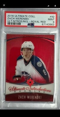 2016 ULTIMATE Zach Werenski #4/6 RC PSA 9 ROOKIE #92 COLLECTION ROYAL RED - Image 1 of 3