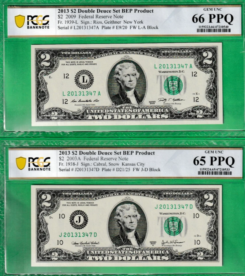 $2  Federal Reserve Notes MATCHING Serial Numbers  2013-1347 - Image 1 of 2