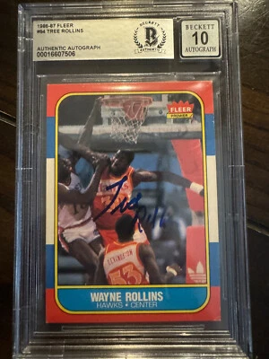 1986-87 FLEER SIGNED AUTO CARD WAYNE TREE ROLLINS HAWKS CLEMSON # 94 PSA DNA 10 - Image 1 of 3