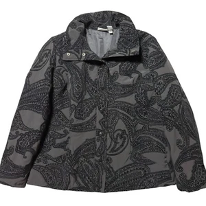 Zenergy Chicos Snap Button Black Jacket Paisley Velvet Damask Travel Windbreaker - Picture 1 of 15