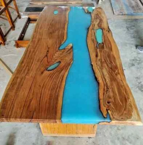 Custom Made Blue Epoxy Slab Table Walnut Epoxy Live Edge Table Dining Room Table - Picture 1 of 8