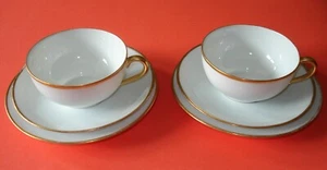 Two Porcelain High Tea Sets, Cup, Saucer & Pastry Plate White Gold Trim Germany  - Picture 1 of 10