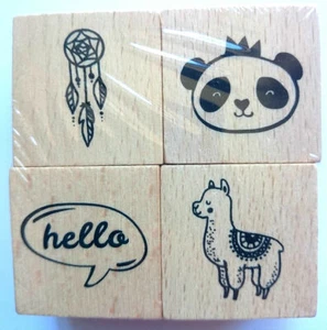 Juego de 4 Estampillas de Goma de Madera Llama Atrapasueños Panda Tarjeta Libro de recortes Artesanía - Imagen 1 de 1