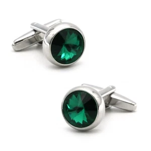 Mens Crystal Cufflinks Green Vintage Cuff Buttons Round Shape Formal Wedding - Picture 1 of 10
