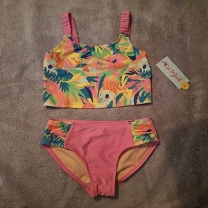 Cat & Jack Girls One Piece Swimsuit Size M(8) Pink Tropical Elastic Straps NEW - Picture 1 of 4