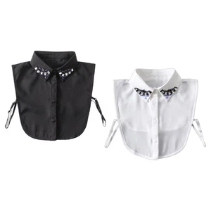 Women Lady Jewelry False Collar Diamond Crystal Beads Lapel Half Shirt Dickey - Picture 1 of 10