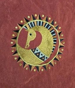 Giacca Bob Mackie vintage ruggine ecopelle scamosciata sud-ovest rodeo cavallo ricamo zip XL - Foto 1 di 8