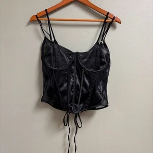 Fashion Nova Womens Black Corset Lace Up Top Size XL Goth Grunge Whimsigoth Sexy - Picture 1 of 11