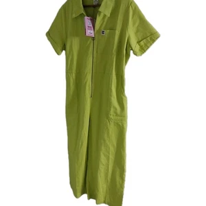 Lucy & Yak Ragan Jumpsuit Size UK 18 Lime Organic Cotton Boilersuit New - Picture 1 of 9
