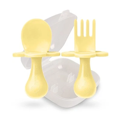 Cucharas para bebés, utensilios para niños pequeños y bebés, tenedor de alimentación para bebés, 1 juego, amarillo Foto 1 de 4