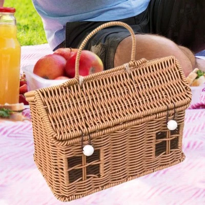 Woven Rattan Basket Gift Shaped Artwork Rustic Picnic Basket Suitcase Box for - Image 1 of 4