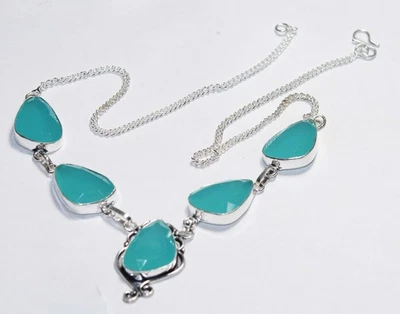 Collar de piedras preciosas de ónix azul hidro hecho a mano collar de joyería tamaño 18 pulgadas Foto 1 de 4