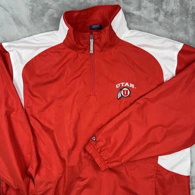 UNIVERSITY OF UTAH Cortavientos 1/4 Cremallera Pullover Para Hombre XL Utes Chaqueta Bolsillo Rojo Foto 1 de 4