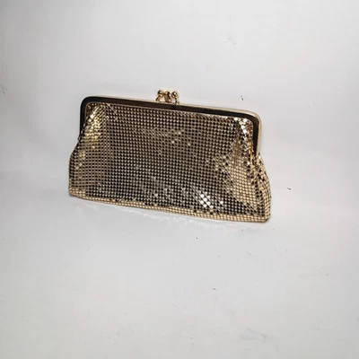 Cartera clutch vintage Whiting and Davis de malla dorada doble pliegue excelente estado Foto 1 de 4