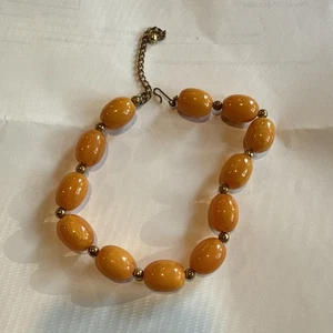 Bakelite Choker Necklace 13”-16” Butterscotch Gold Tone Adjustable Gorgeous - Picture 1 of 9