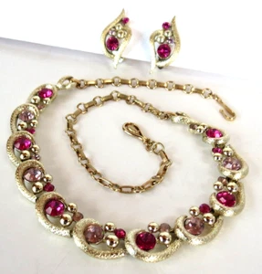 RARE Coro Parure Signed Pink Set Necklace & Earrings Goldtone - Bild 1 von 12
