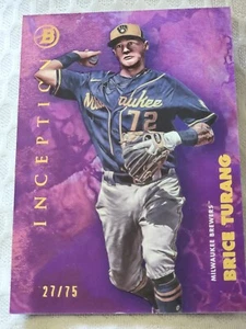 Bowman Inception 2021 béisbol lámina púrpura 27/75 Brice Turang Brewers - Imagen 1 de 2