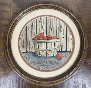 Williams Rodger’s Jr. Apple Basket Painting Circle Wood Frame Diameter 12 inches - Picture 1 of 5