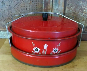 Blech Metall Rund Speisekammer Box Kuchenhalter & Kuchenform ORIGINAL Rot Lack AAFA - Bild 1 von 10