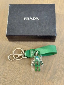 100% Auth NIB PRADA Robot Keychain Saffiano Leather Green - Picture 1 of 7