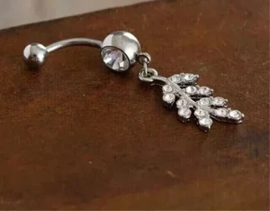 2CT Round Cut Lab-Created Diamond Leaf Belly Button Ring 14K White Gold Plated - Picture 1 of 6