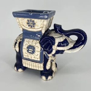 Fioriera orientale asiatica elefante vintage dipinta a mano blu cobalto grande - Foto 1 di 12