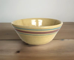Vintage Watt 600 gelbe Ware Streifen Keramik Werbeschüssel, King Furn. Co - Bild 1 von 14
