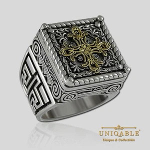 Römisches Reich Kreuz SPQR .925 Sterling Silber Ring Gold 18K vergoldet von UNIQABLE - Bild 1 von 12