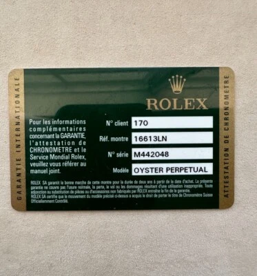 Tarjeta Rolex Submariner 16613LN auténtica Foto 1 de 2