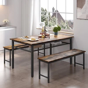 3-Piece Farmhouse Dining Table Set with 2 Benches Kitchen Table Set for 4 People - Picture 1 of 10
